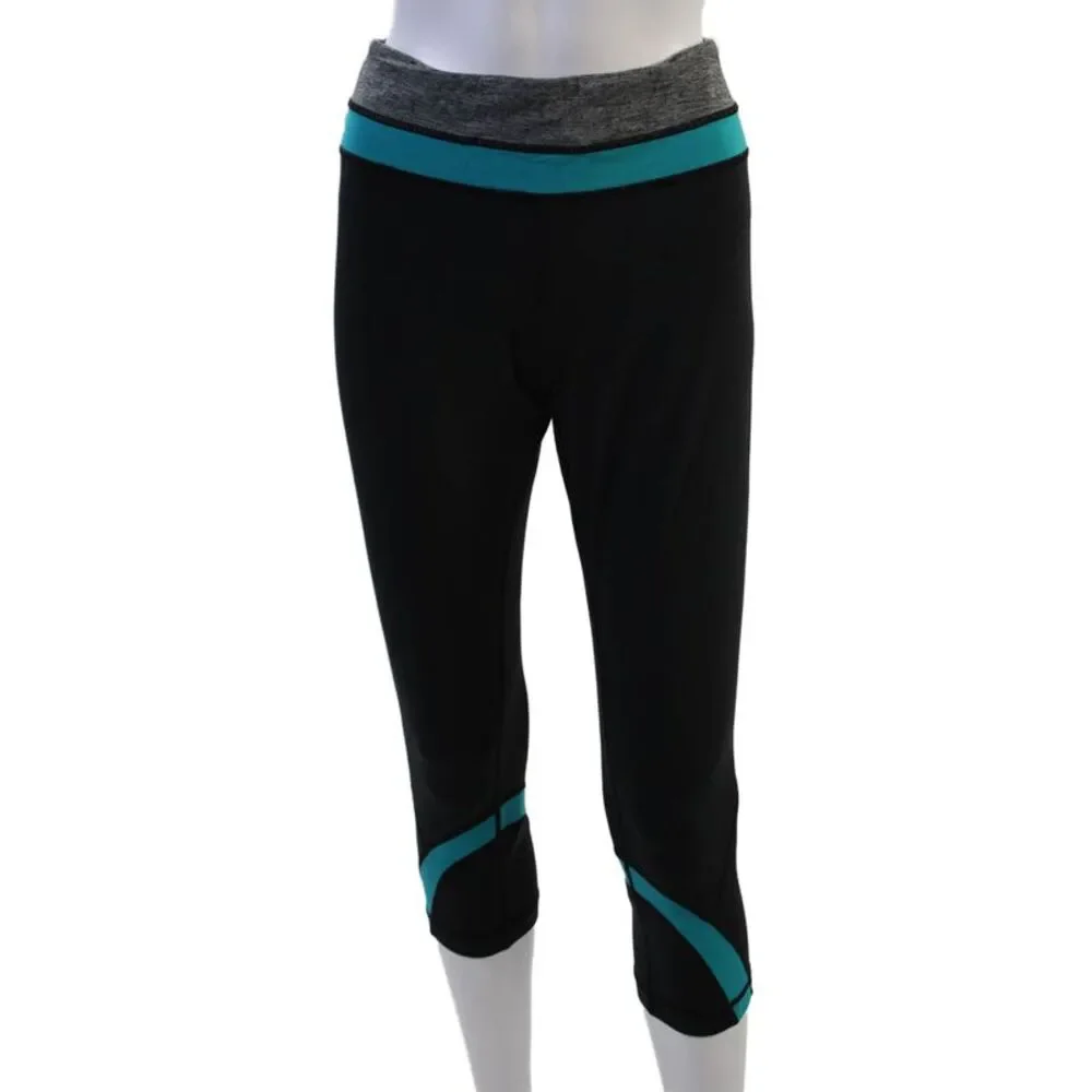 Lululemon Women Capri Leggings Black Blue Nylon Blend Zip Size 12